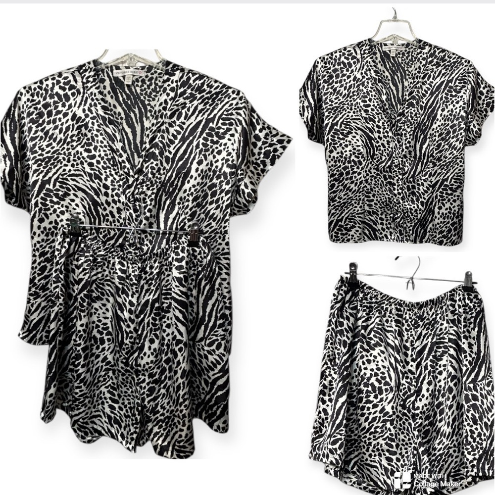 Victoria’s Secret Satin Black and White Animal Print pajamas